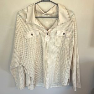 Womens beige button top waffle knit top